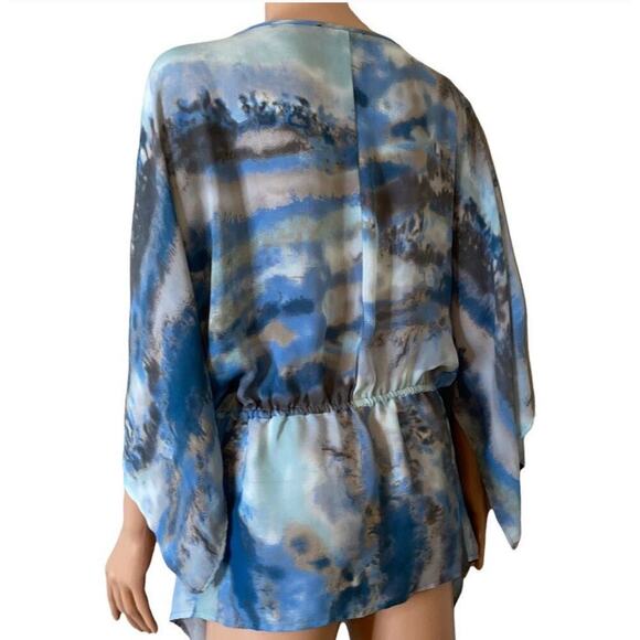 Willi smith lightweight blouse chiffon in blue colorway flowy semi sheer SZ L - Picture 3 of 9